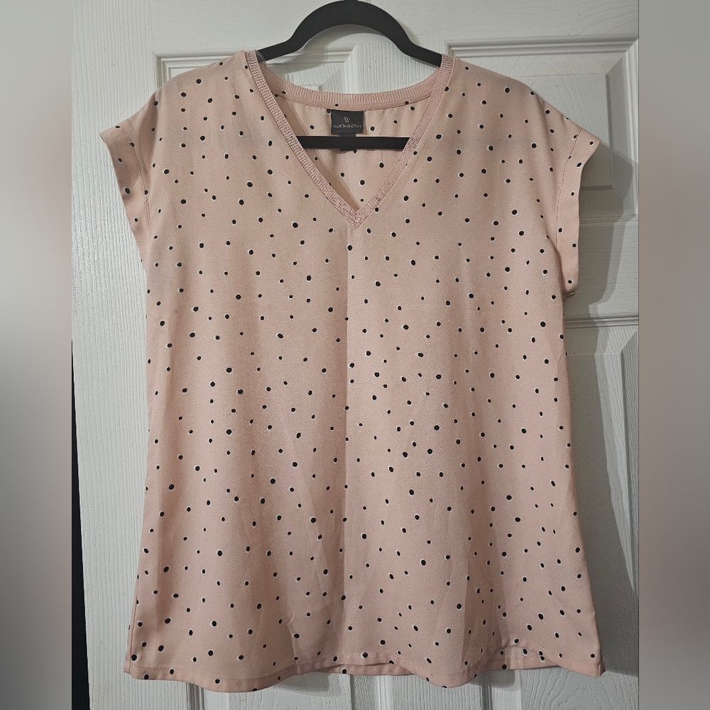 Worthington Pink with Black Polka Dots Blouse